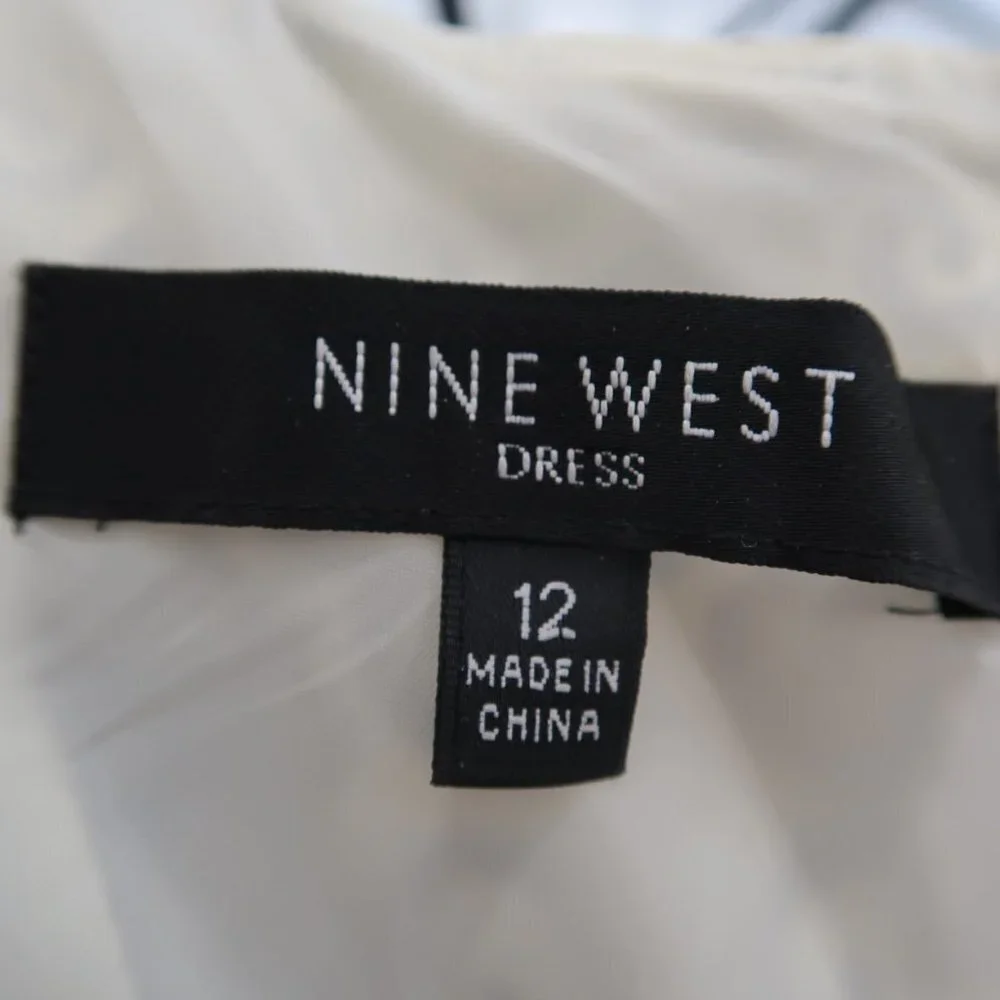 Nine West Black White w Teal/Green Stripes Sun Dress Size 12